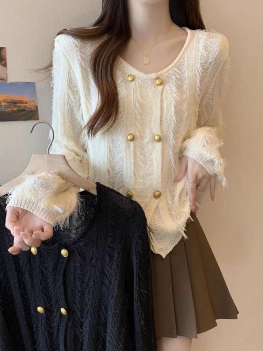 新款圆领双排扣流苏小众
