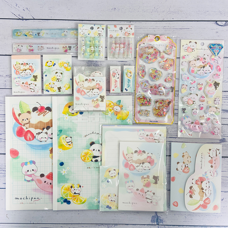 日本kamio熊猫年糕限定水果布丁柠檬系列迷你签本付笺尺子贴纸
