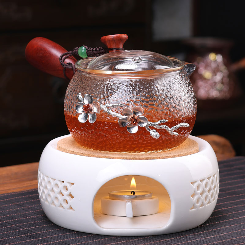 侧把锤纹玻璃泡茶壶单壶耐高温电陶炉煮茶壶梅花茶水分离功夫茶具