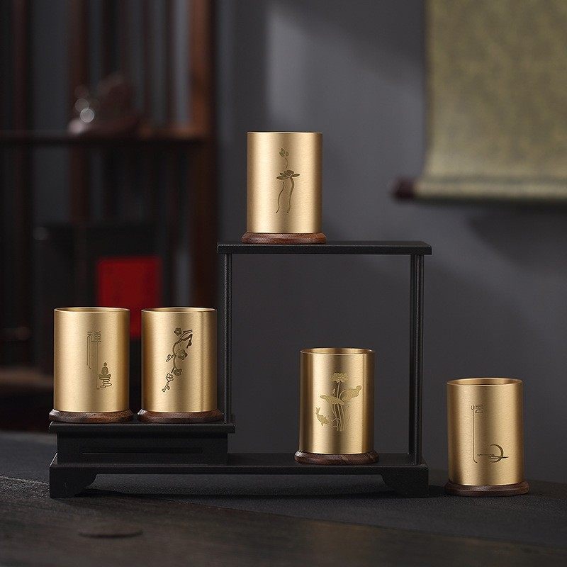 铜木茶筒茶道六君子笔筒功夫茶具配件6君子铜收纳筒工具黄铜底座,餐饮具,茶道/零配,淘宝优惠券,粉丝福利购,淘宝优惠卷