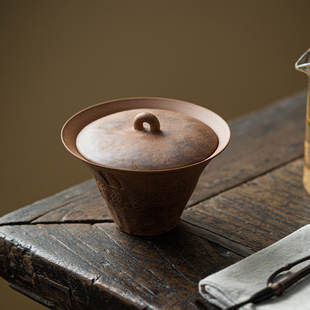 复古老岩泥马蹄敦煌二才盖碗高档陶瓷盖杯泡茶碗