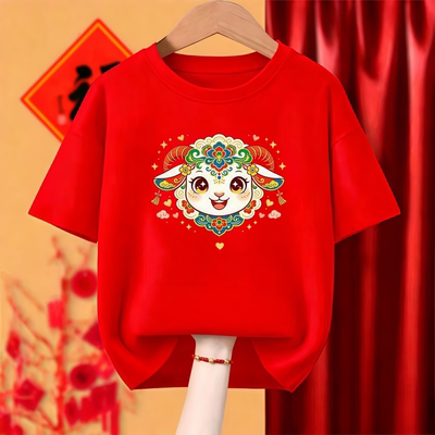 红色新年短袖t恤男女羊年本命年衣服2027新款爆款跨年喜庆打底衫