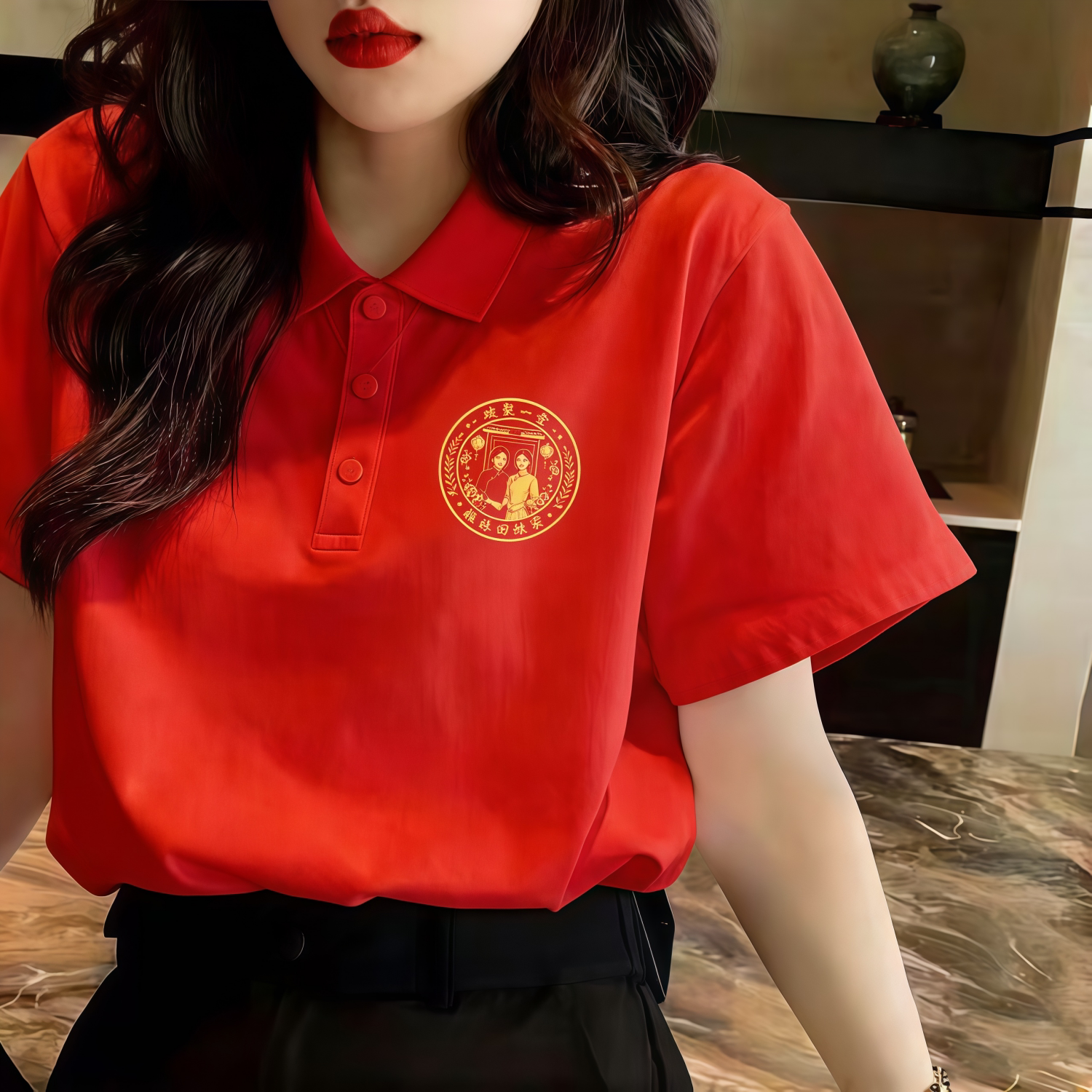 外嫁女回娘家姐妹情深POLO衫出嫁家族认亲伴娘聚会红色定制短袖