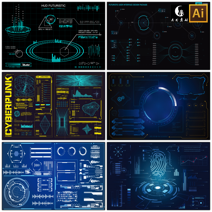 彩色信息图数字屏幕界面科技图表网络管理数据矢量图片设计素材