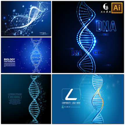 蓝色科技发光线条线描DNA基因生物医疗科学染色体矢量图片素材