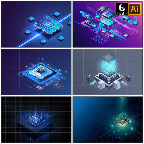 3D三维立体智能科技CPU未来科技芯片主板矢量图片设计素材