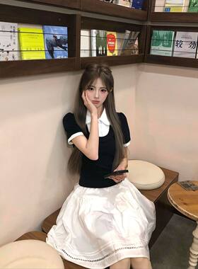 路易女高 韩系千金感学院风收腰显瘦衬衫上衣+百搭通勤半裙两件套
