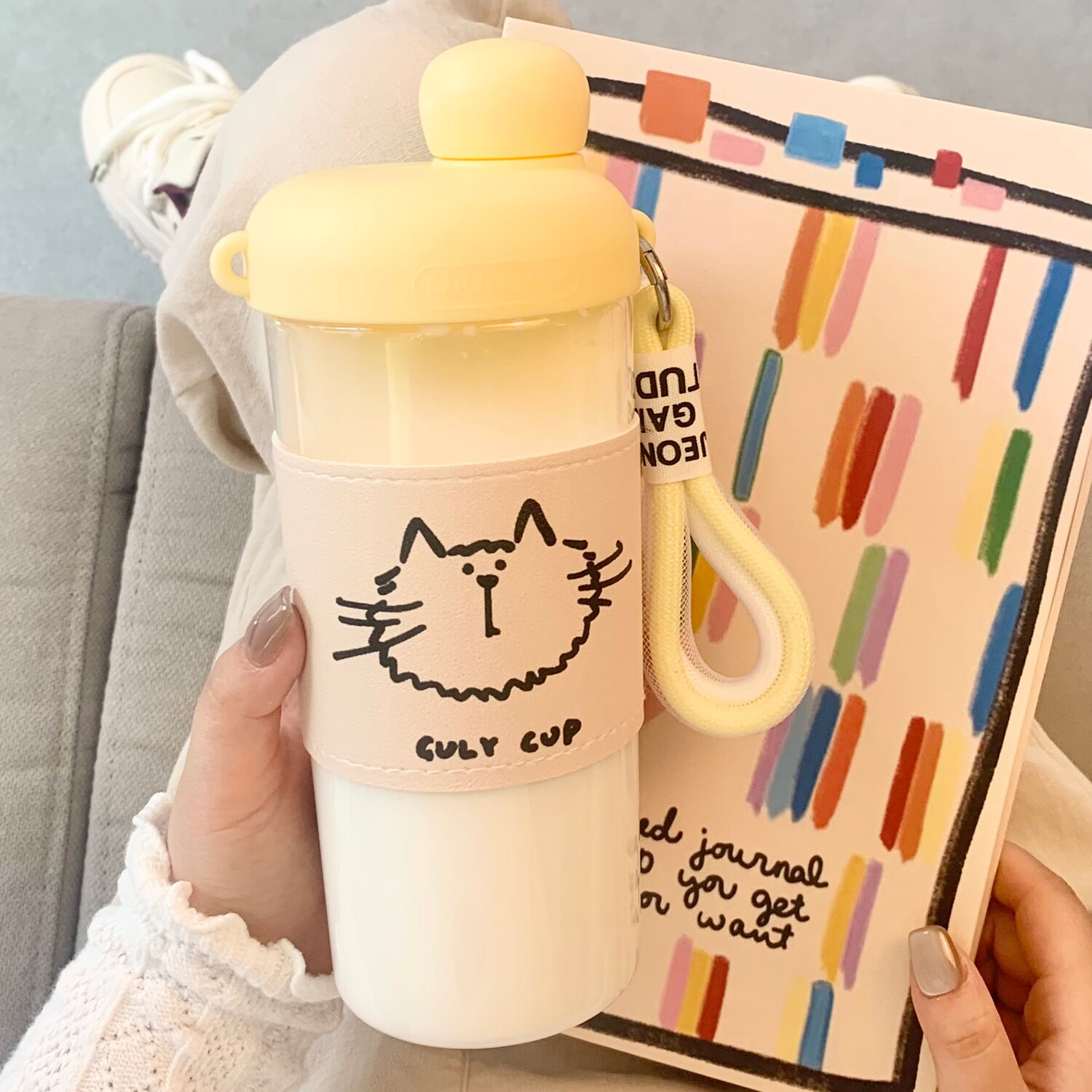 大橘猫少女心水杯带吸管咖啡牛奶