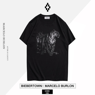 正品Marcelo Burlon马塞洛布隆MB翅膀老虎印花短袖t恤宽松男女款