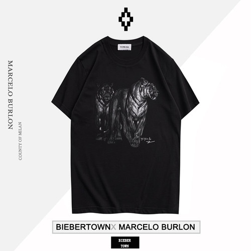 正品Marcelo Burlon马塞洛布隆MB翅膀老虎印花短袖t恤宽松男女款