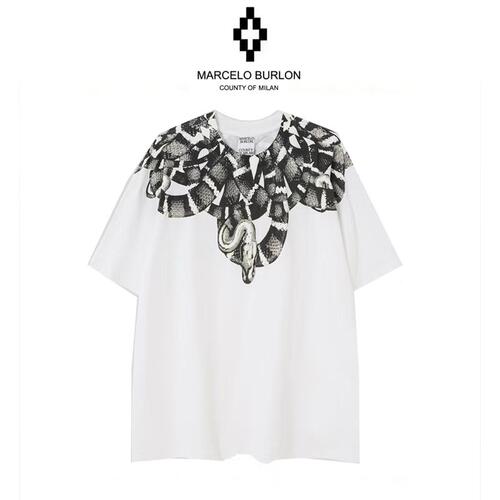 正品Marcelo Burlon 马塞洛布隆mb蛇翅膀短袖T恤印花图案潮男女款