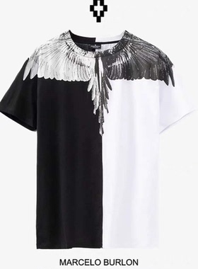 marcelo burlon马克布隆MB彩色翅膀阴阳拼色短袖t恤宽松情侣半袖