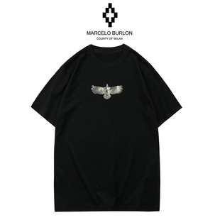 正品Marcelo Burlon 马塞洛布隆mb老鹰翅膀短袖印花图案T恤男女款