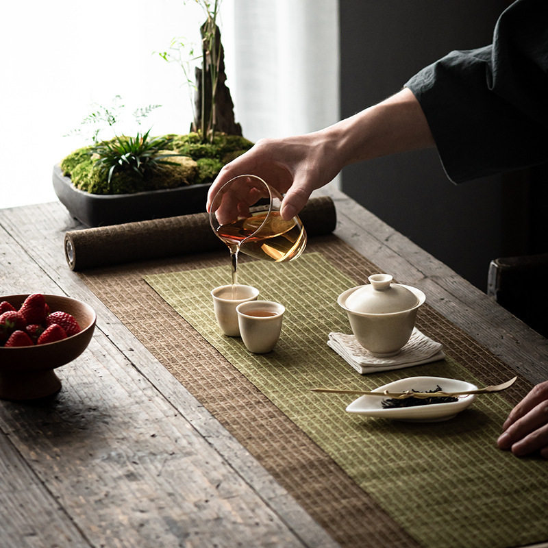 纸编茶席麻布禅意布艺茶帘茶盘茶桌旗