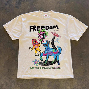 100%纯棉300克重磅欧美高街男女潮牌ins高级感短袖恤上衣情侣夏季