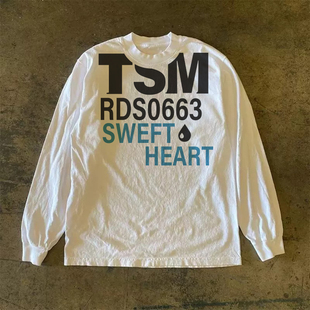 300克重磅！潮流字母印花T恤2025时尚长袖百搭情侣美式高街圆领男