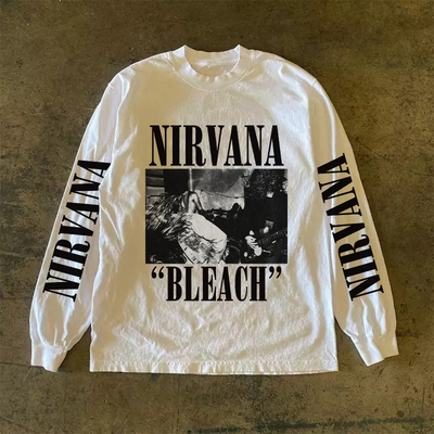 300克重磅！乐队摇滚印花街头嘻哈复古风长袖T恤男女同款秋季新款