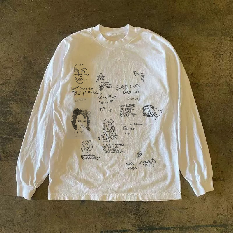 300克重磅！美式oversize学院风圆领长袖百搭潮牌学生t恤韩版上衣