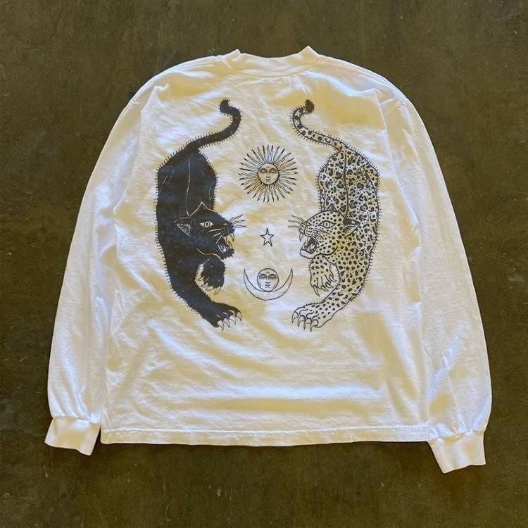 300克重磅！休闲T恤显瘦潮流宽松小众设计感长袖百搭上衣圆领印花