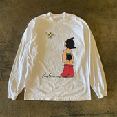 美式 复古卡通印花T恤长袖 男女同款 300克重磅 街头宽松圆领情侣款