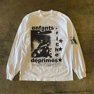 洋气上衣情侣装 显瘦圆领长袖 港风街头复古T恤简约美式 300克重磅