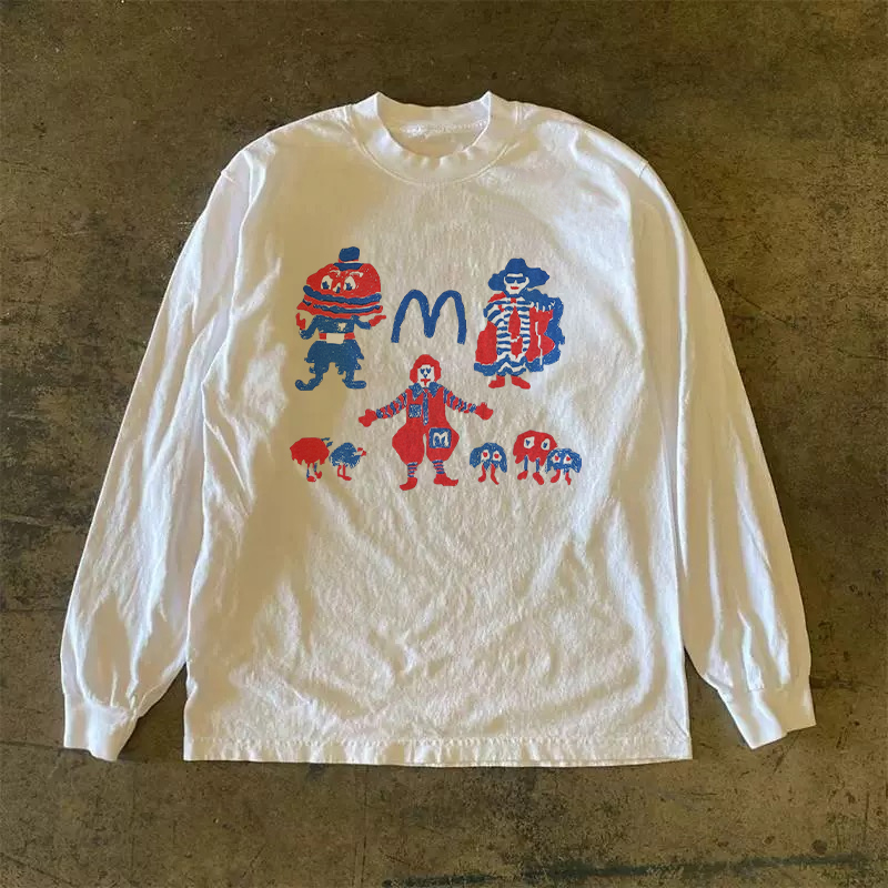 300克重磅！痞帅情侣复古长袖hiphop时尚美式T恤显瘦洋气上衣vibe