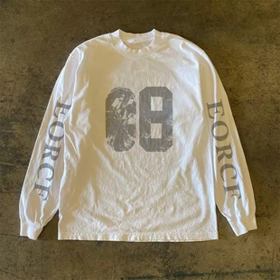 街头长袖 休闲印花美式 t恤 宽松国潮流情侣百搭小众新款 300克重磅