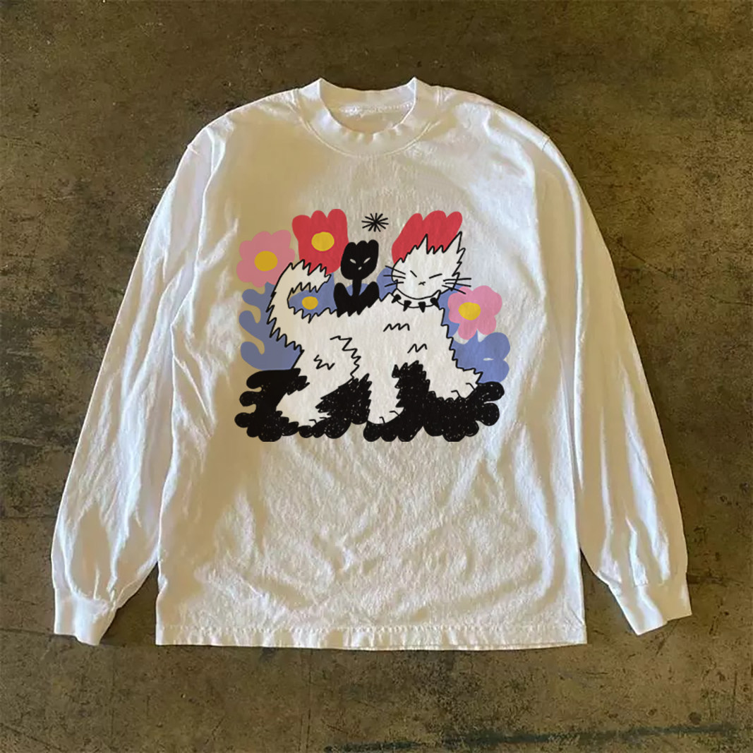 300克重磅！韩版长袖高街印花T恤宽松cleanfit个性上衣学院风情侣