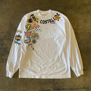 300克重磅!卡通动漫涂鸦印花美式复古T恤圆领长袖宽松小众打底衫