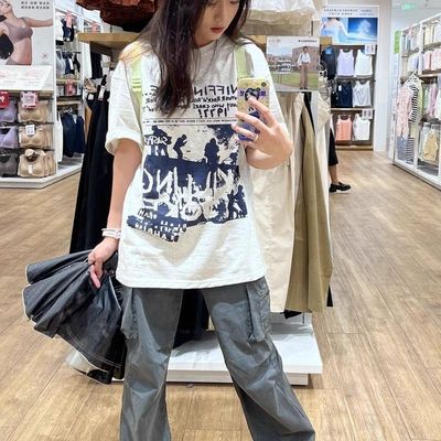 100%纯棉重磅300克美式复古国潮牌休闲情侣短袖夏季宽松上衣t恤潮