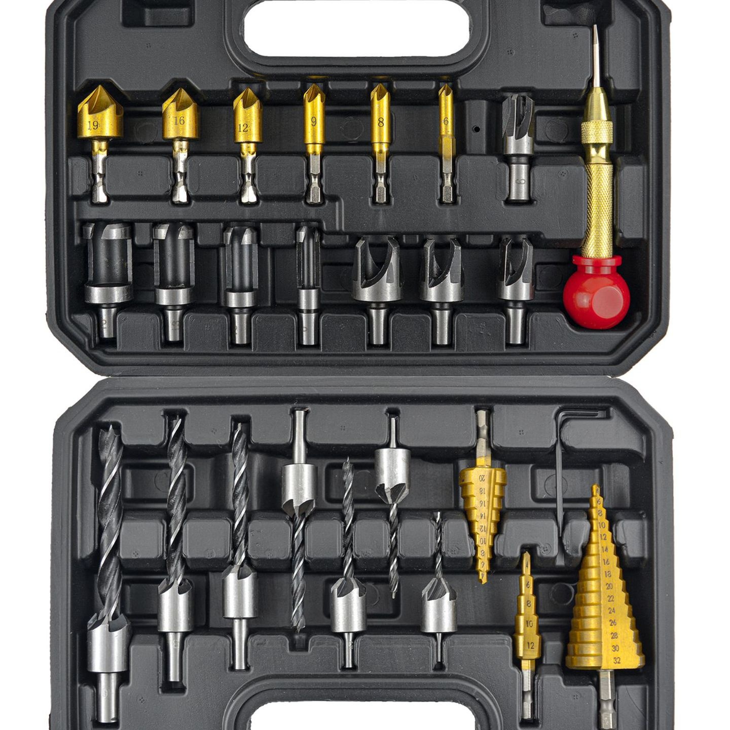 26PC钻头组合套装 倒角器 木塞钻 中心冲 木工钻 宝塔钻 家装通孔