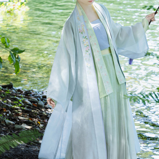 裳宫语晓流光宋制汉服天丝直领对襟长衫短衫百迭裙吊带*售完不补