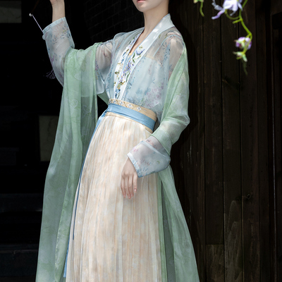 裳宫语花蔓春宋制汉服对襟短衫仅合围百迭裙吊带披帛*售完不补