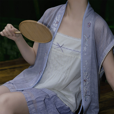 裳宫语【寄星笺】宋制汉元素天丝苎麻背心吊带松紧短裤*售完不补