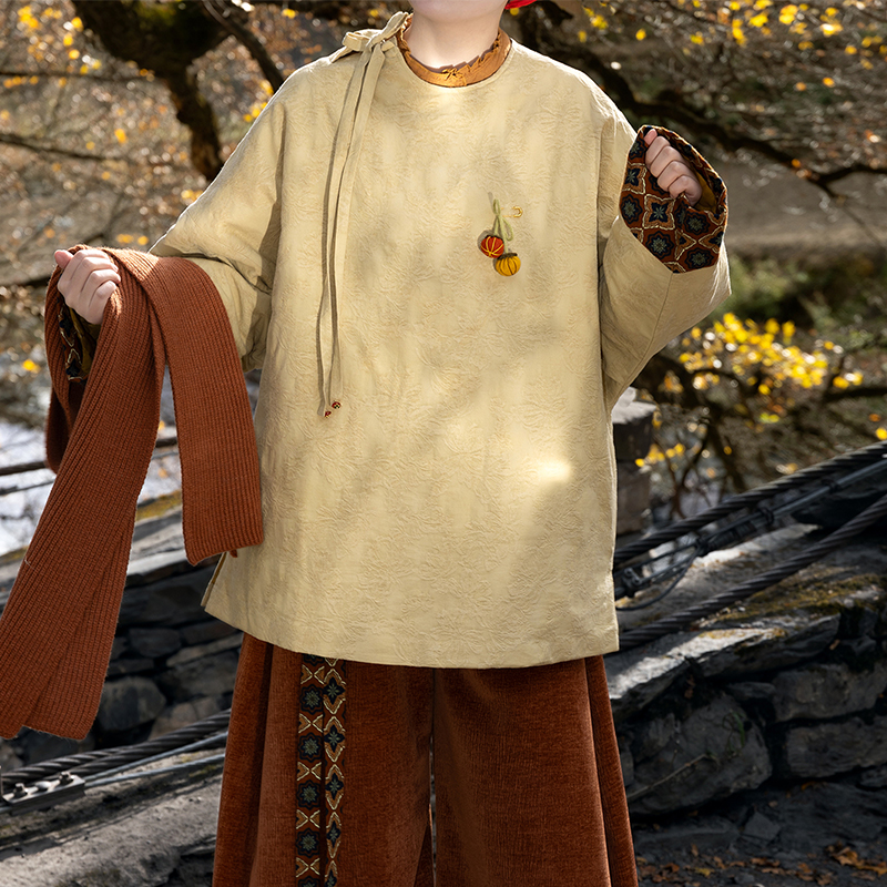 裳宫语【柿柿意】唐制汉服改良圆领袄棉服汉元素花苞裤
