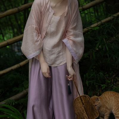 裳宫语【晚萤】明制汉服100%苎麻高支100圆领衫松紧裤*售完不补