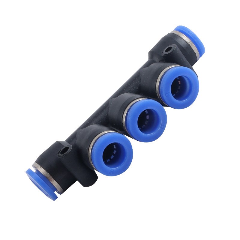 PK6五通蓝对接快插快速接头气管接头五通气动T接头五通软管塑料