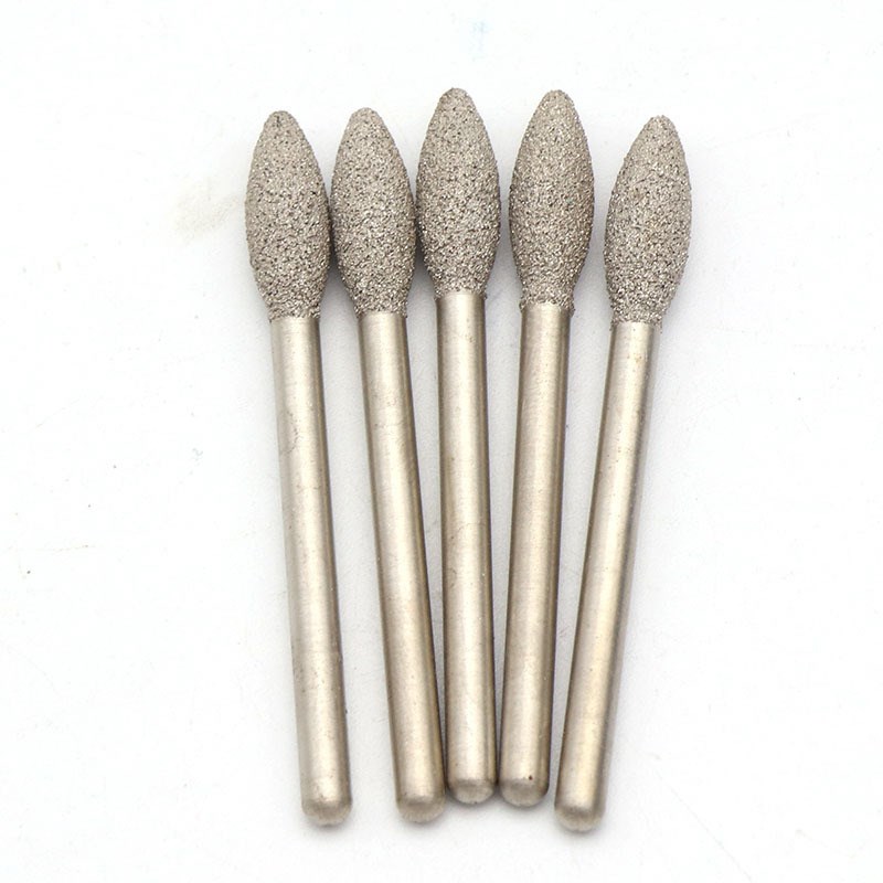 新3mm柄钎焊金刚石磨头玉石去C皮电磨头雕刻金属内孔修长榄形