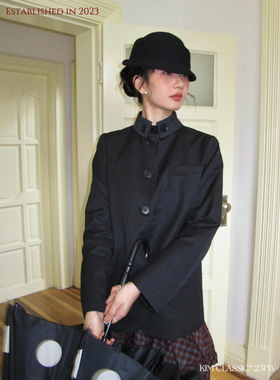 KIM Classic「Rye」日式撞色格纹领纽扣黑色经典小西装