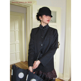 小西装 撞色格纹领纽扣黑色经典 Classic「Rye」日式 KIM