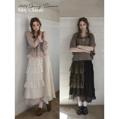 KIM Classic「Shimmer」三种面料拼接重工蛋糕半裙