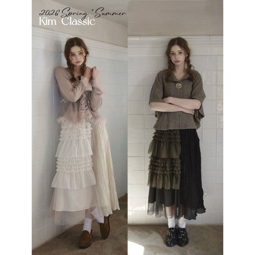 KIM Classic「Shimmer」三种面料拼接重工蛋糕半裙