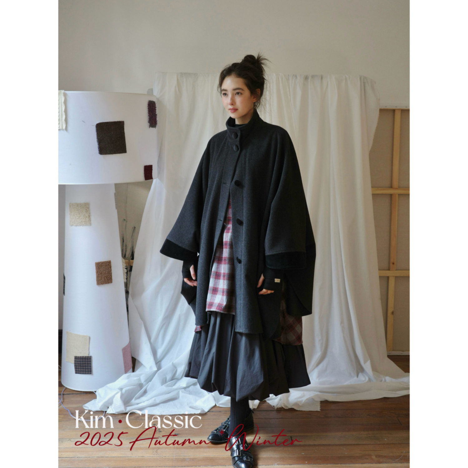 KIM Classic「 Logpile」暗黑复古羊毛呢拼接丝绒蝙蝠袖斗篷大衣
