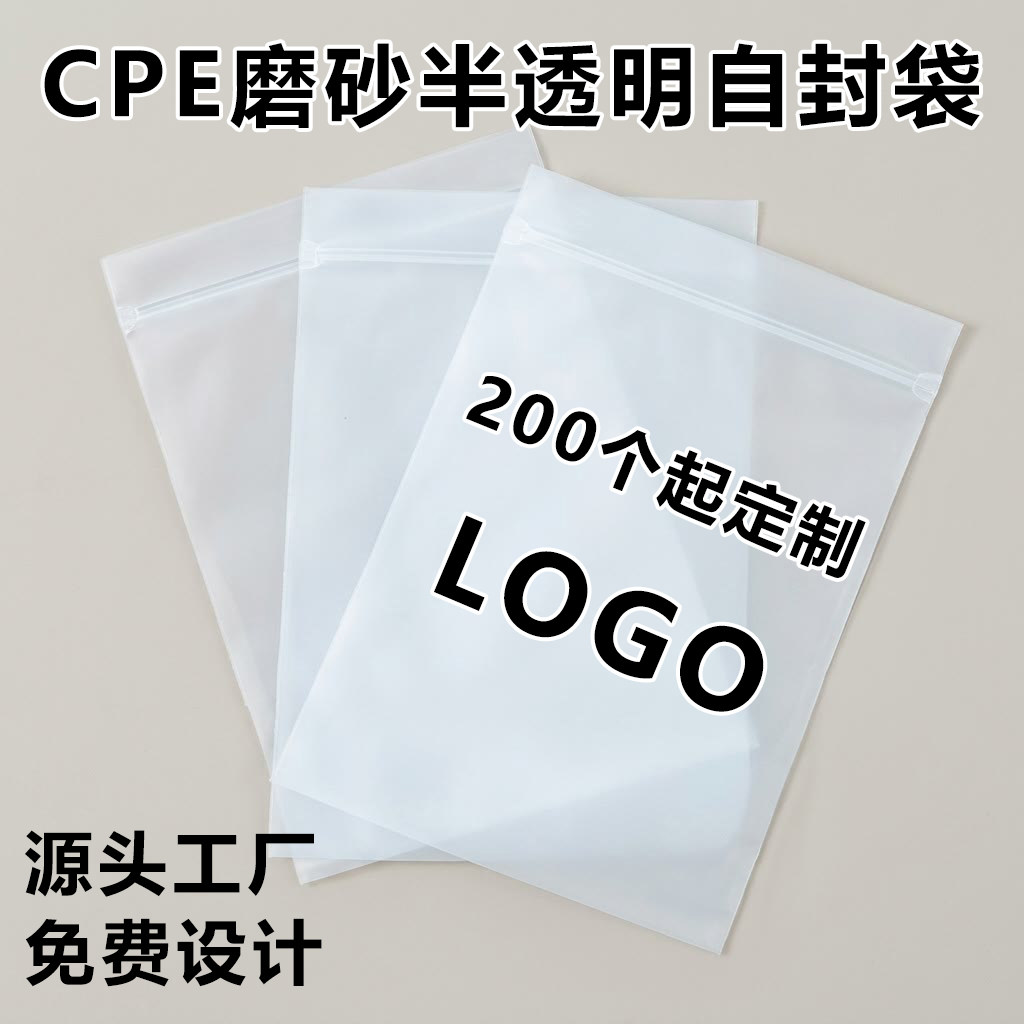 白色加厚磨砂服装自封袋包装袋高档衣服软骨封口袋夹链袋加印logo