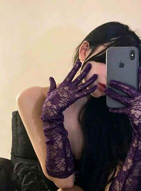 紫色情调长款蕾丝手套女团跳舞复古网纱黑白蕾丝手套性感拍照道具