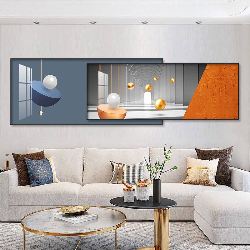 现代简约客厅装饰画横版大气沙发背景墙挂画轻奢个性抽象叠加壁画