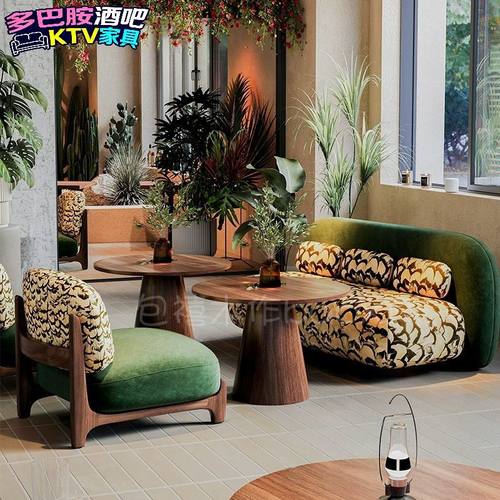 复古美式餐吧沙发高档咖啡厅奶茶店商用桌椅西餐厅洽谈双人组合