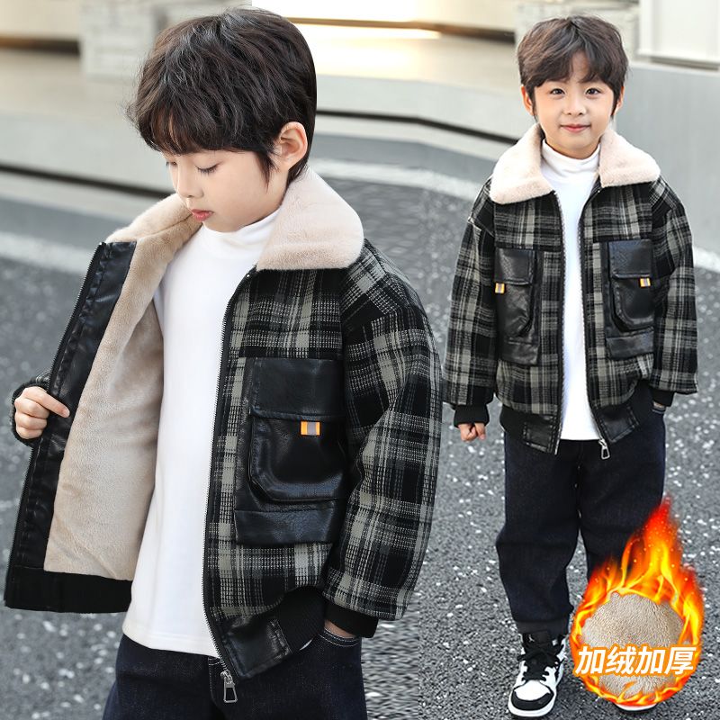 男童外套皮衣加绒加厚男孩冬款小孩儿童皮夹克中大童冬季保暖新款