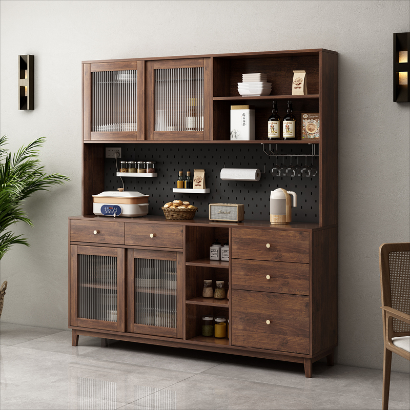 全友家居新中式实木餐边柜酒柜一体靠墙储物柜现代简约餐厅高柜碗