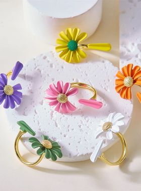 Vintage Daisy Flower Rings For Women Korean Sweet Sunflower